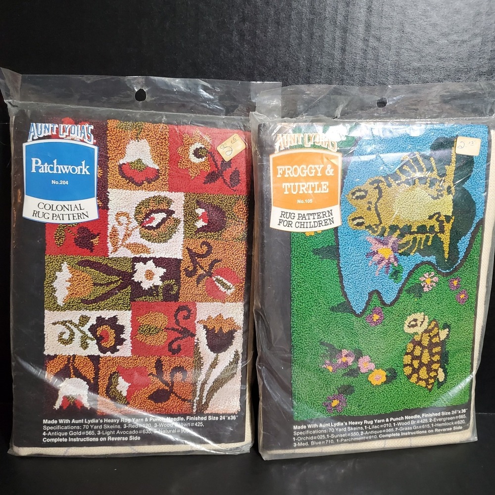 Aunt Lydia's Froggy & Toad + Patchwork Printed CANVAS RUG PATTERN Lot Of 2 - NOS
